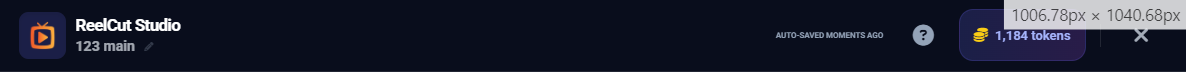 Header bar with project name, auto-save, tokens, help, and close