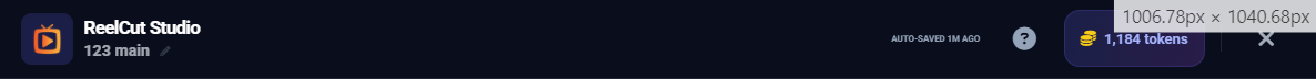 Header bar showing project name, auto-save status, tokens, help, and close buttons