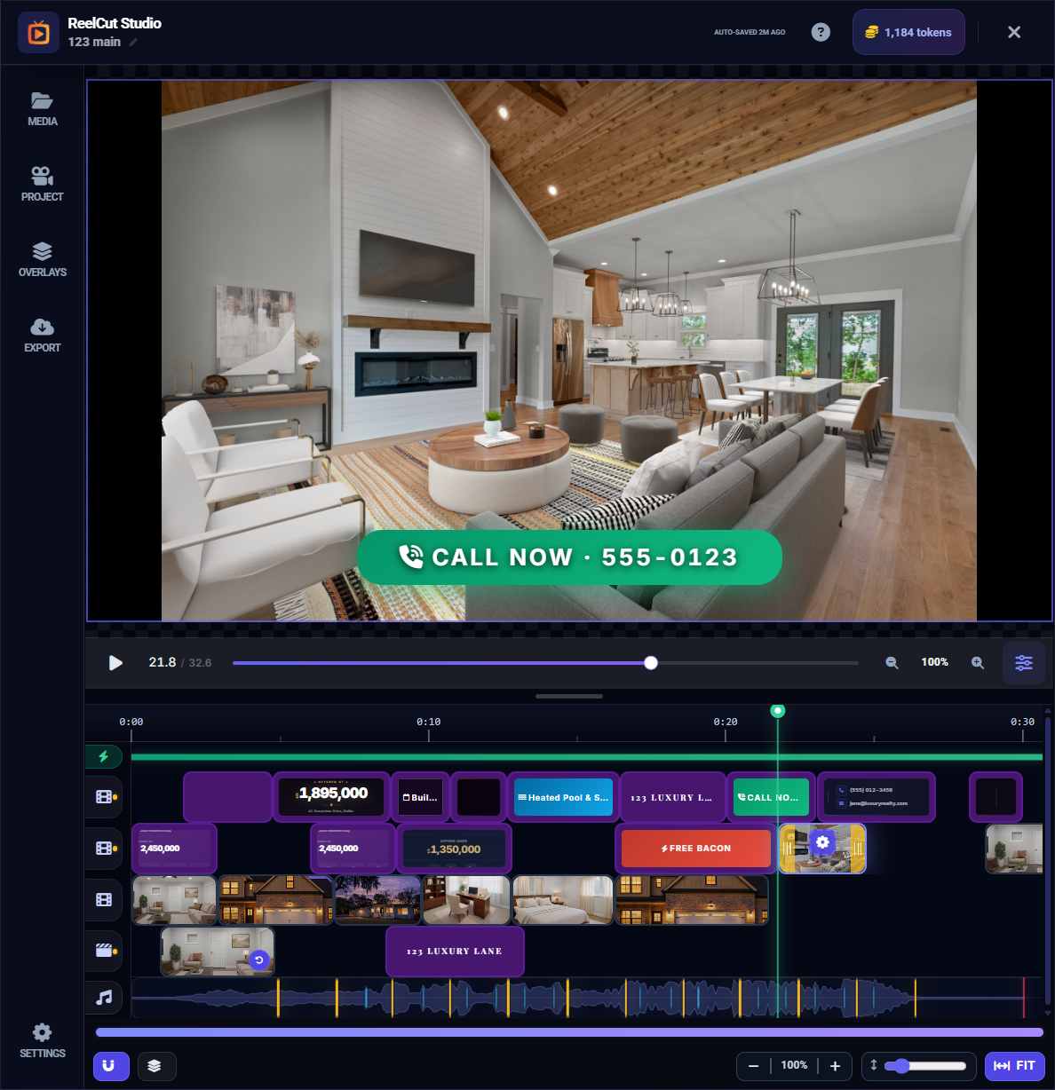 The timeline area with tracks, clips, and the playhead